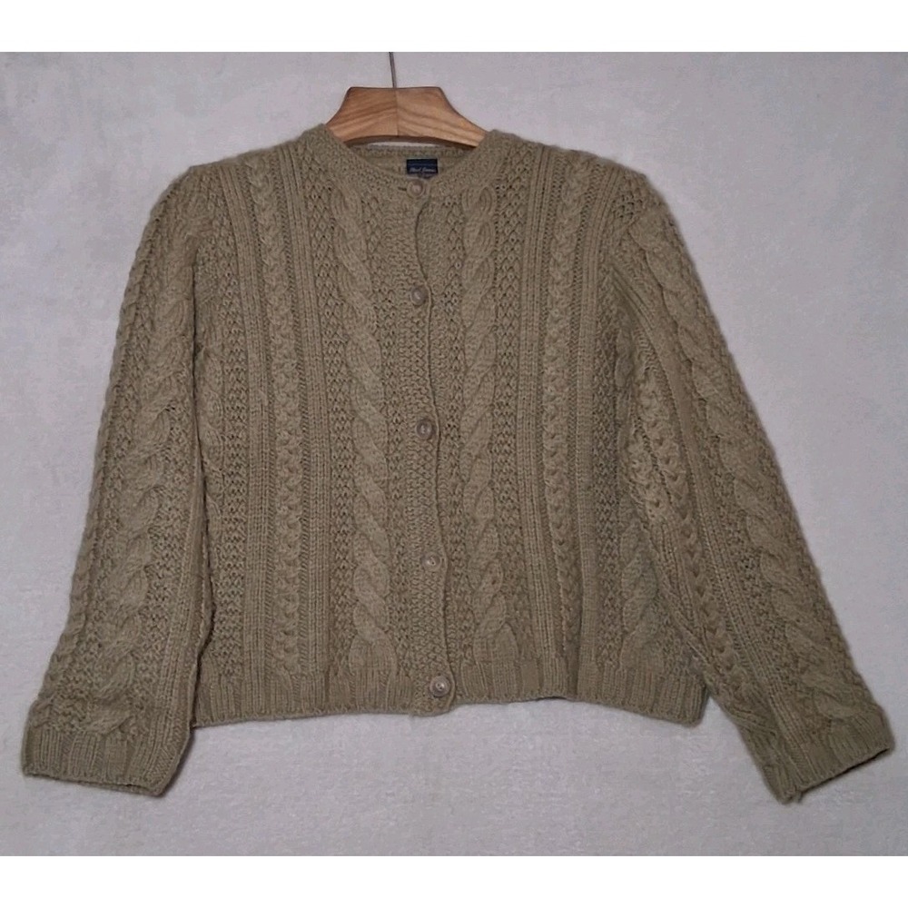 Vintage Paul James England 100% Wool Cable Knit Fisherman Cardigan Sweater Large